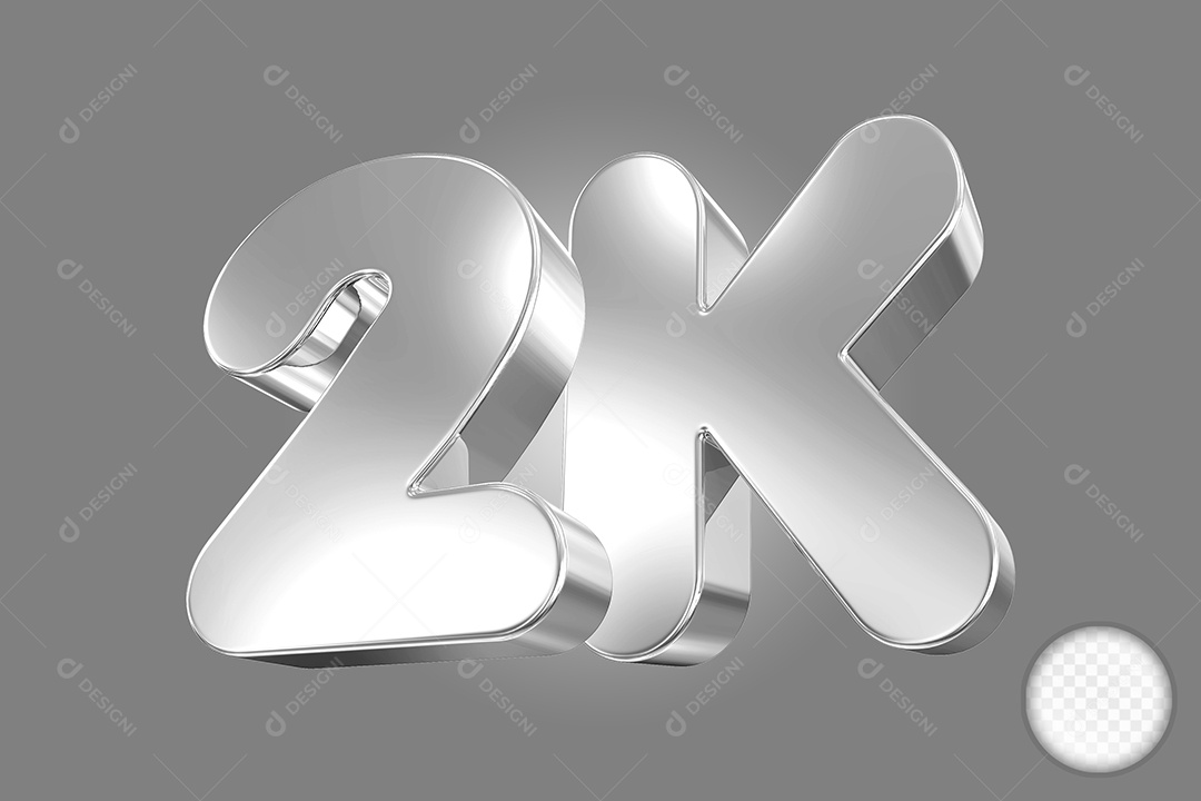Elemento 3D Número 2K Cinza Para Composição PSD
