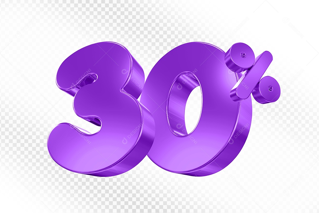 Elemento 3D Número 30% Roxo Para Composição PSD
