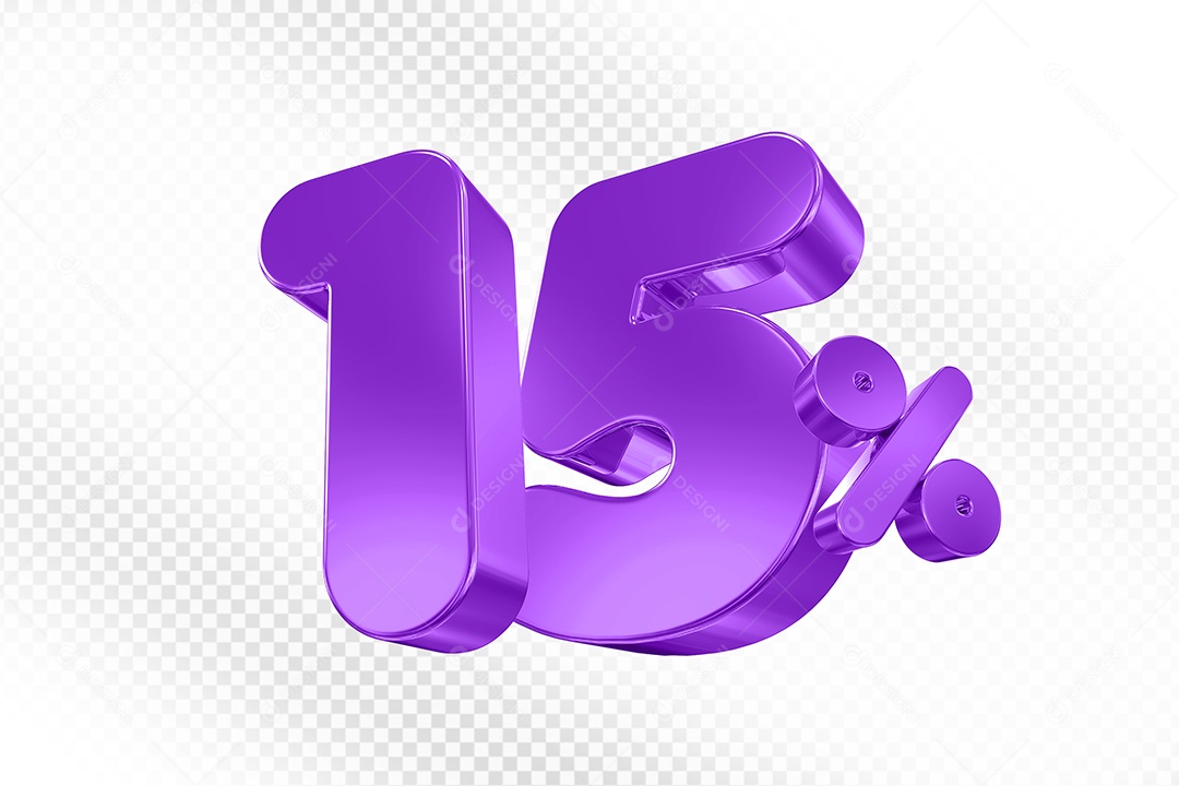 Elemento 3D Número 15% Roxo Para Composição PSD