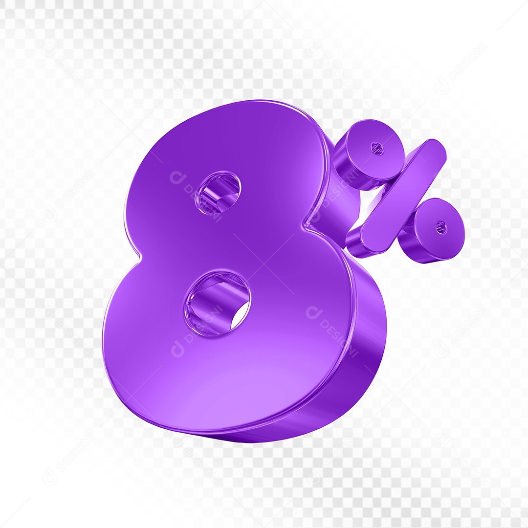 Elemento 3D Número 8% Roxo Para Composição PSD