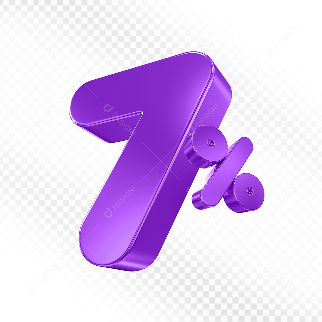 Elemento 3D Número 7% Roxo Para Composição PSD