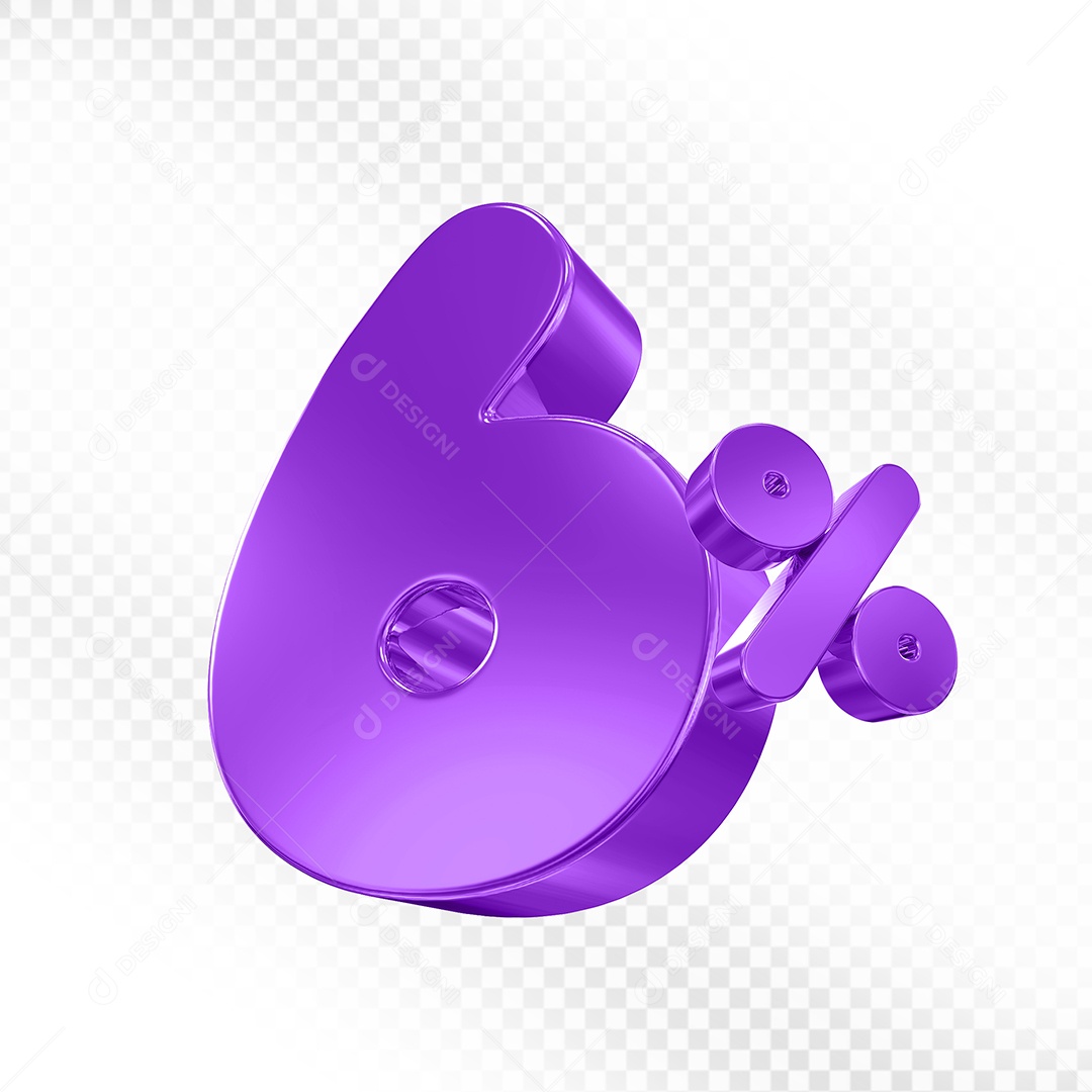 Elemento 3D Número 6% Roxo Para Composição PSD
