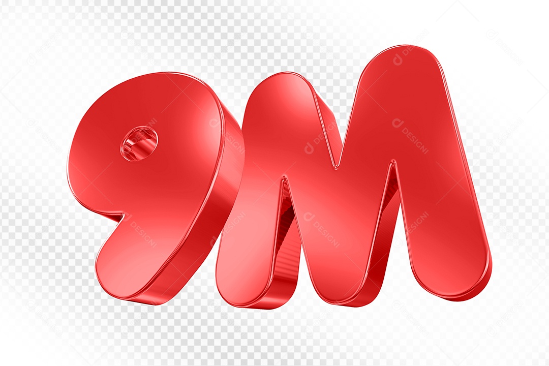 Elemento 3D Número 9M Vermelho Para Composição PSD