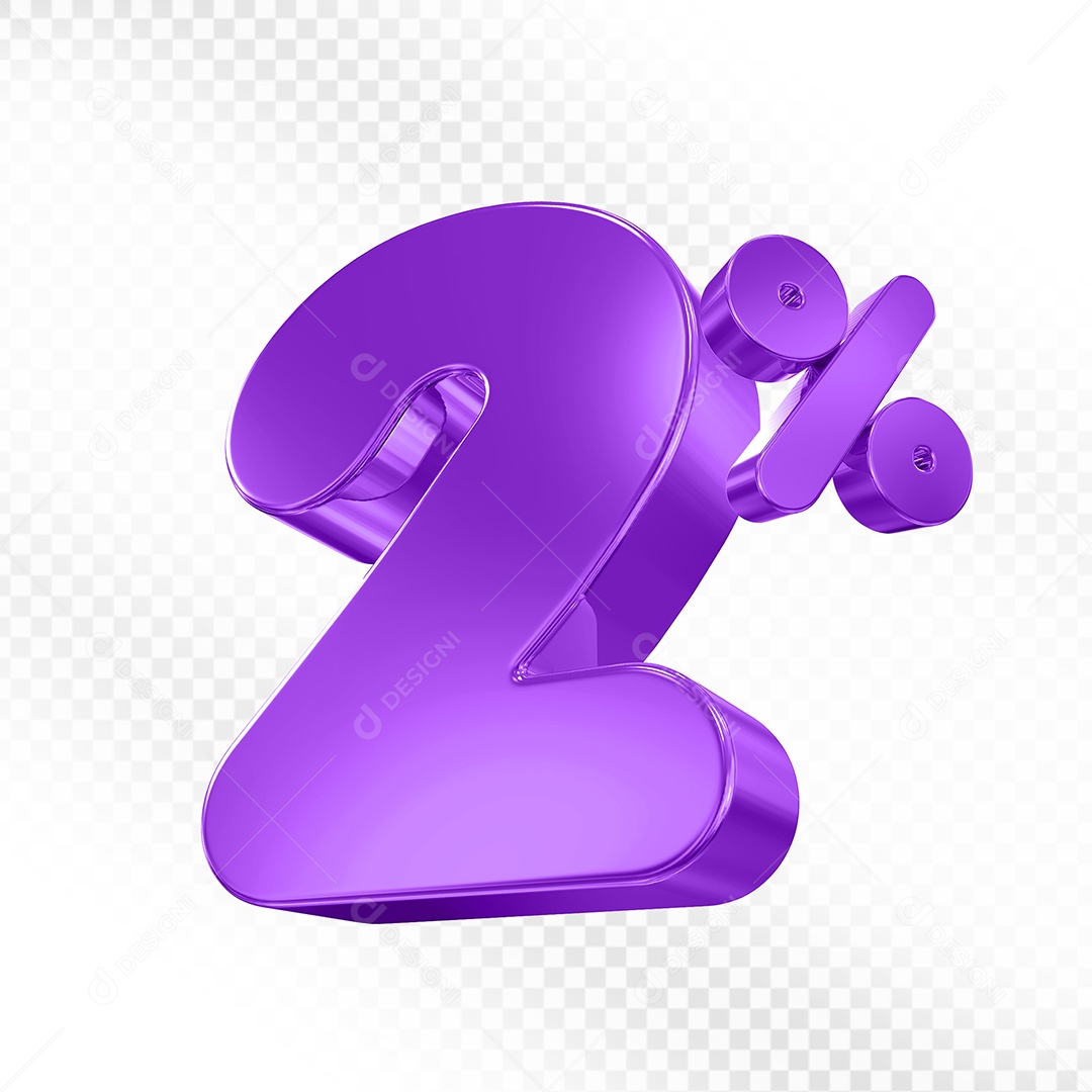 Elemento 3D Número 2% Roxo Para Composição PSD