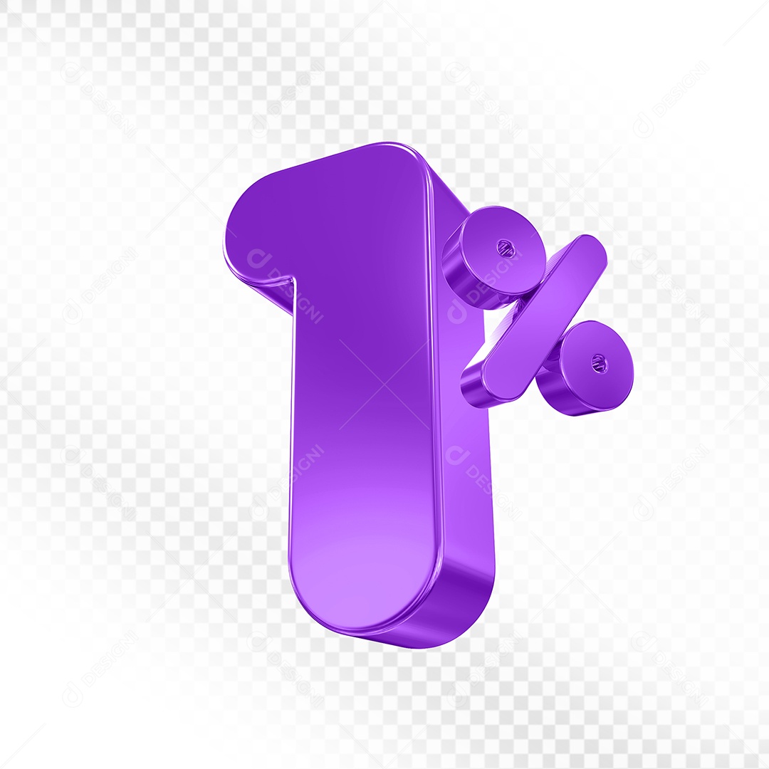 Elemento 3D Número 1% Roxo Para Composição PSD