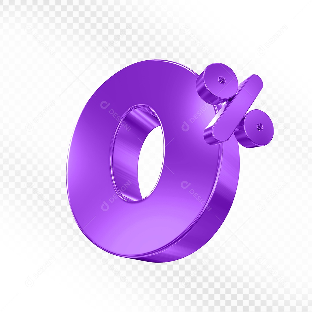 Elemento 3D Número 0% Roxo Para Composição PSD