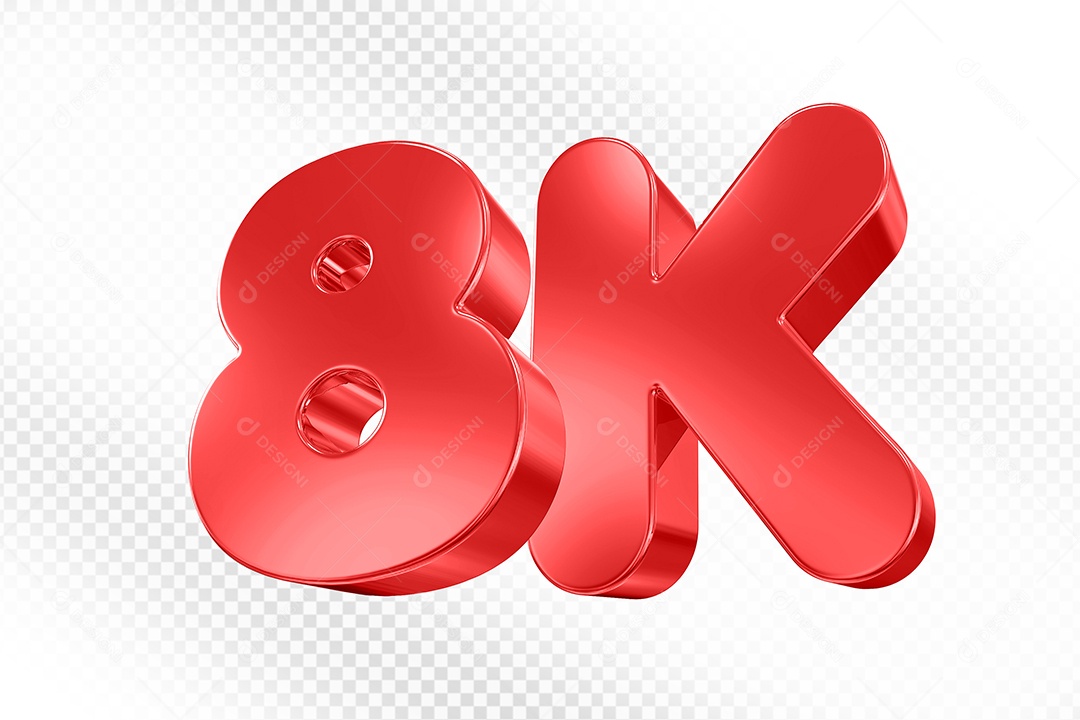Elemento 3D Número 8K Vermelho Para Composição PSD