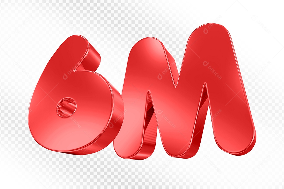 Elemento 3D Número 6M Vermelho Para Composição PSD