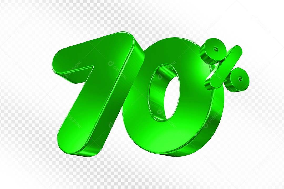 Elemento 3D Número 70% Verde Para Composição PSD
