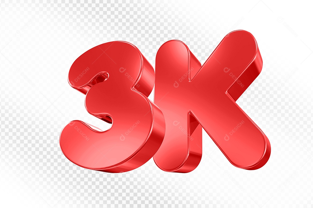 Elemento 3D Número 3K Vermelho Para Composição PSD