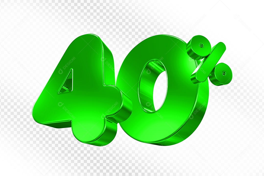 Elemento 3D Número 40% Verde Para Composição PSD