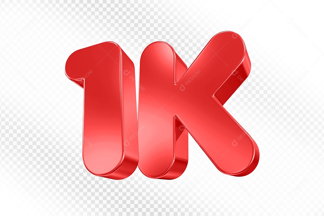 Elemento 3D Número 1K Vermelho Para Composição PSD