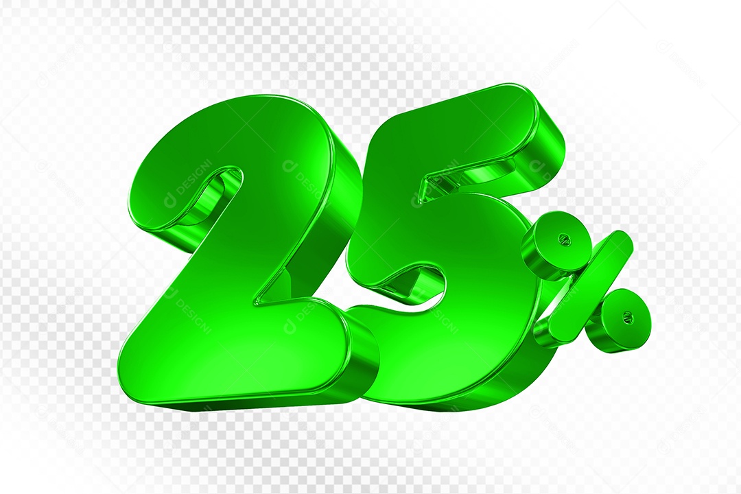 Elemento 3D Número 25% Verde Para Composição PSD