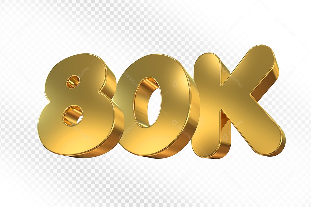 Elemento 3D Número 80K Dourado Para Composição PSD