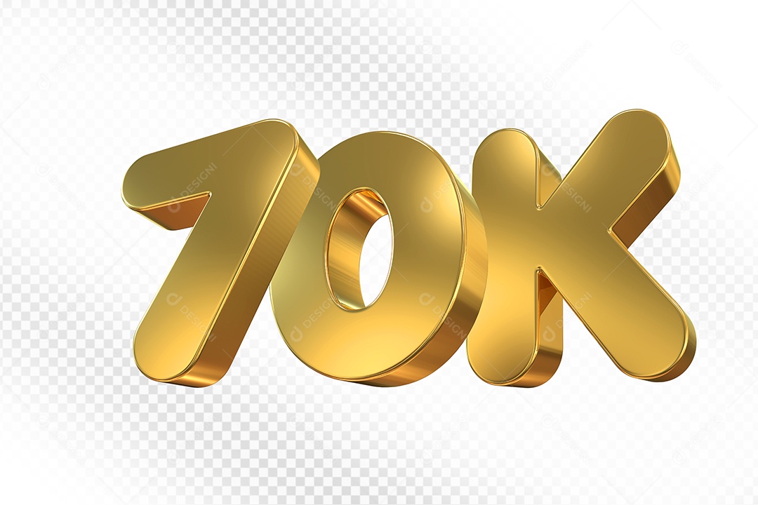 Elemento 3D Número 70K Dourado Para Composição PSD