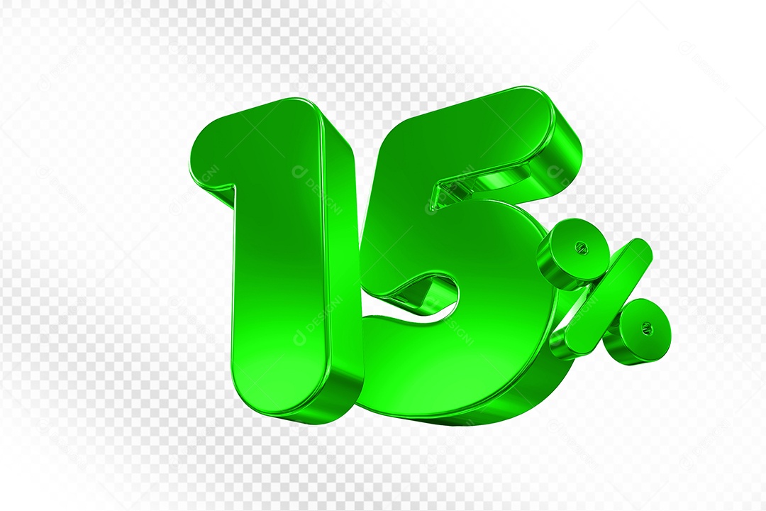 Elemento 3D Número 15% Verde Para Composição PSD