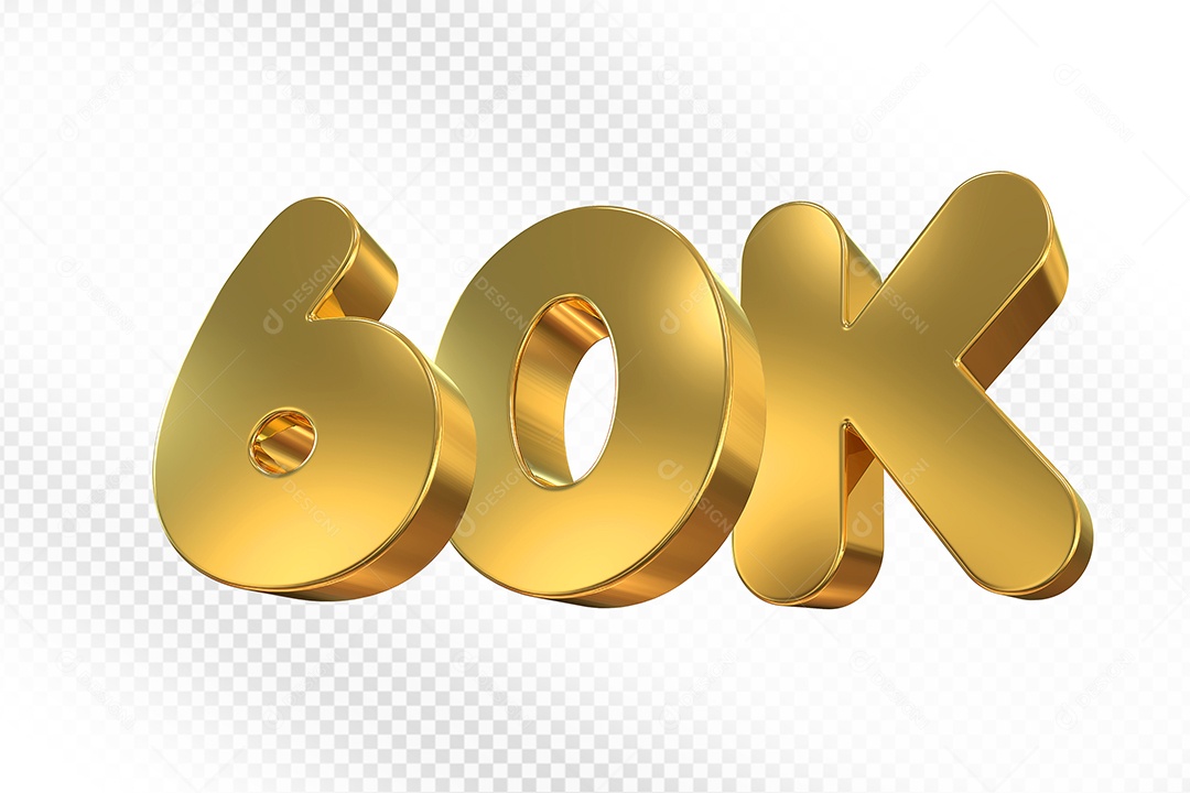 Elemento 3D Número 60K Dourado Para Composição PSD
