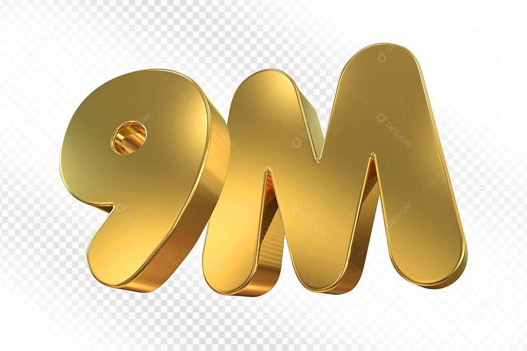 Elemento 3D Número 9M Dourado Para Composição PSD