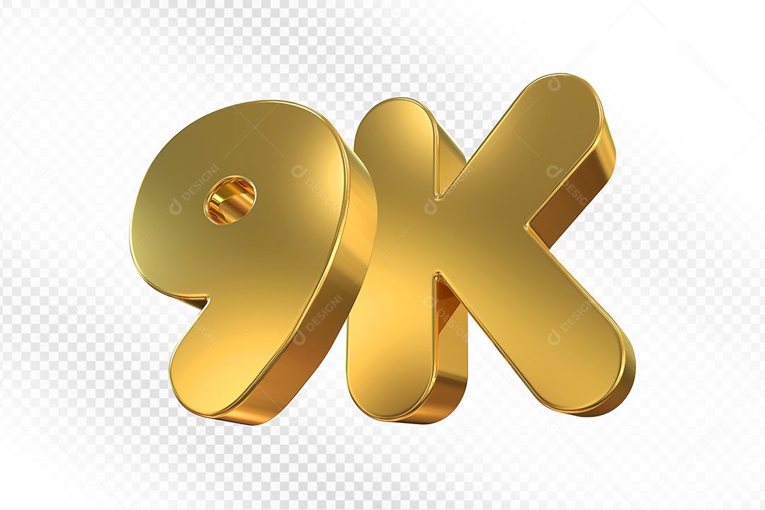 Elemento 3D Número 9K Dourado Para Composição PSD