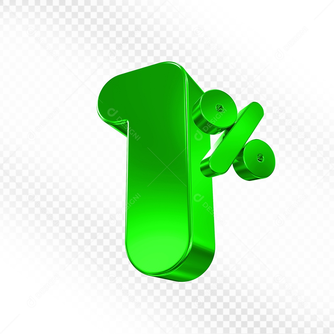 Elemento 3D Número 1% Verde Para Composição PSD