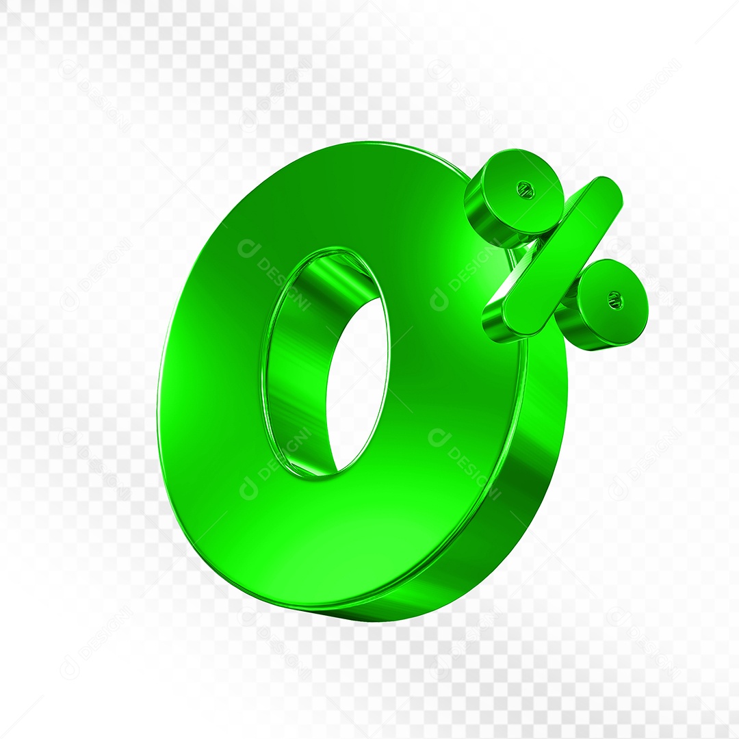 Elemento 3D Número 0% Verde Para Composição PSD