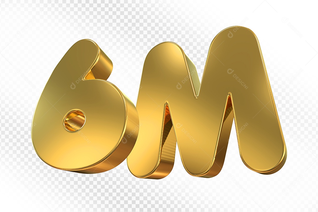 Elemento 3D Número 6M Dourado Para Composição PSD
