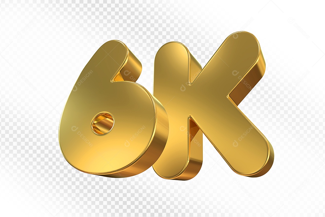 Elemento 3D Número 6K Dourado Para Composição PSD