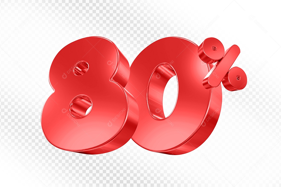 Elemento 3D Número 80% Vermelho Para Composição PSD