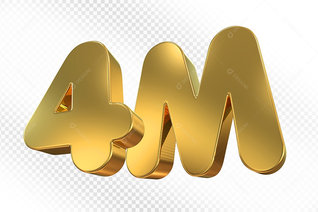 Elemento 3D Número 4M Dourado Para Composição PSD
