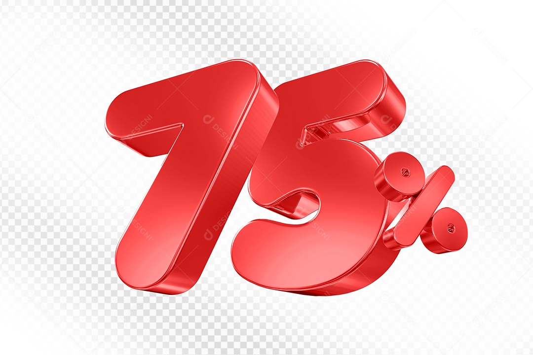 Elemento 3D Número 75% Vermelho Para Composição PSD