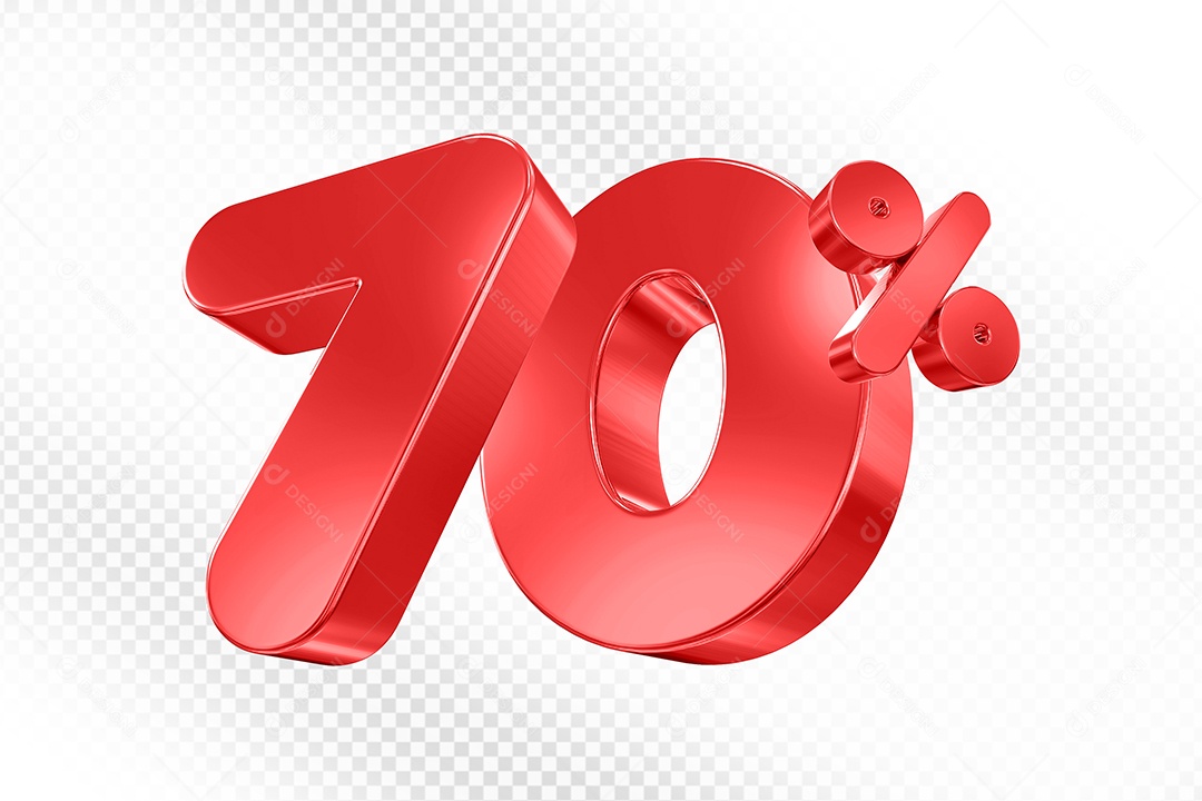 Elemento 3D Número 70% Vermelho Para Composição PSD