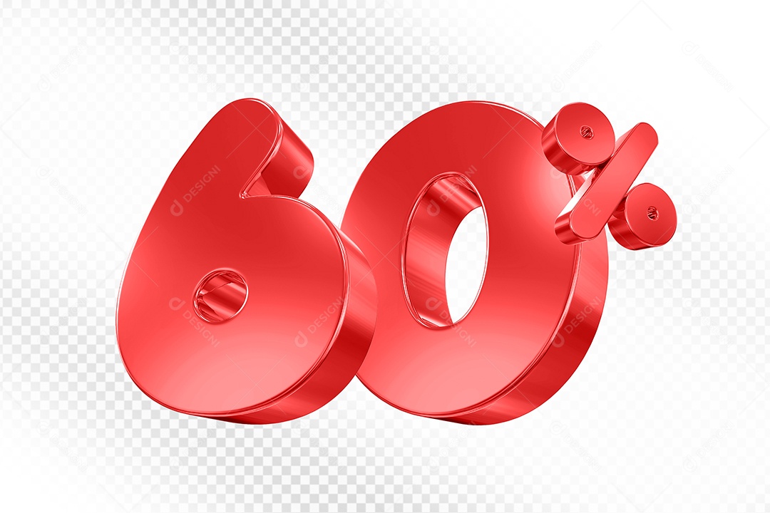 Elemento 3D Número 60% Vermelho Para Composição PSD