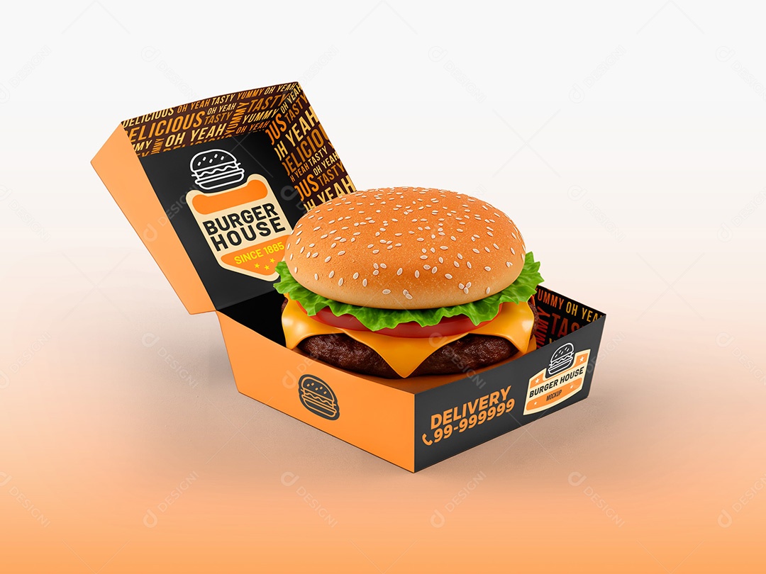 Caixa com Hambúrguer Mockup PSD Editável