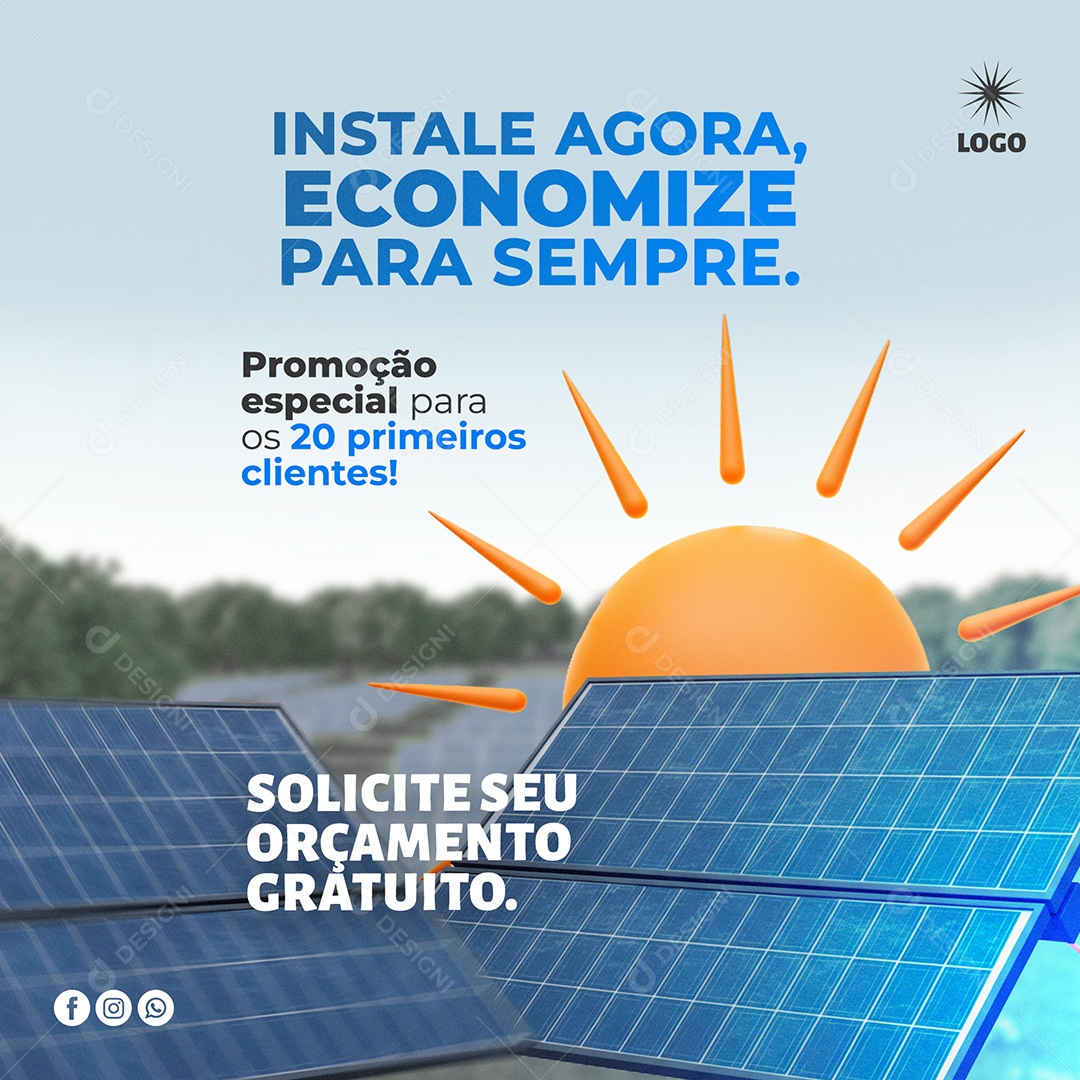 Post Social Media Painéis de Energia Solar Template PSD Editável