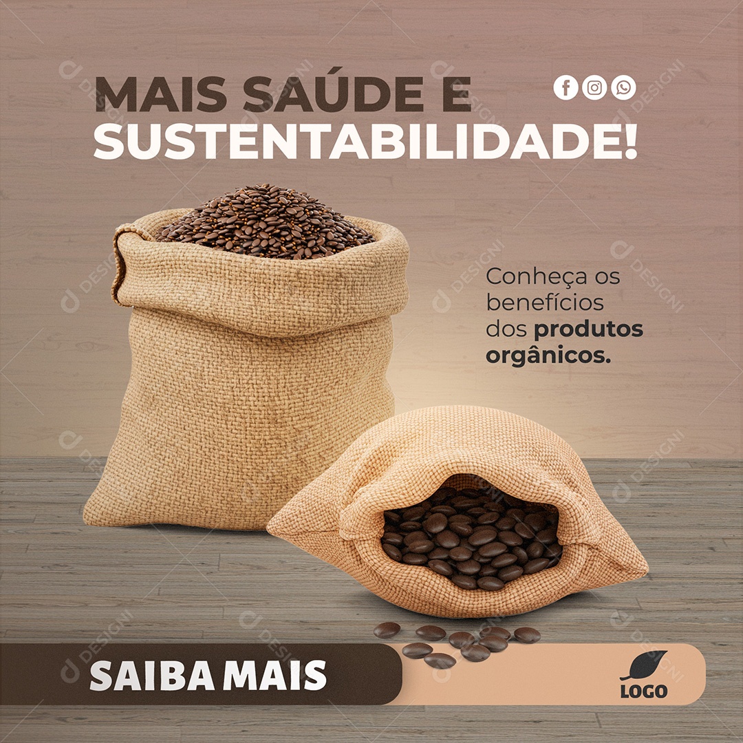 Post Social Media Produtos Ôrganicos Template Natural Saudável Fitness Frutas Verduras Composição  PSD Editável