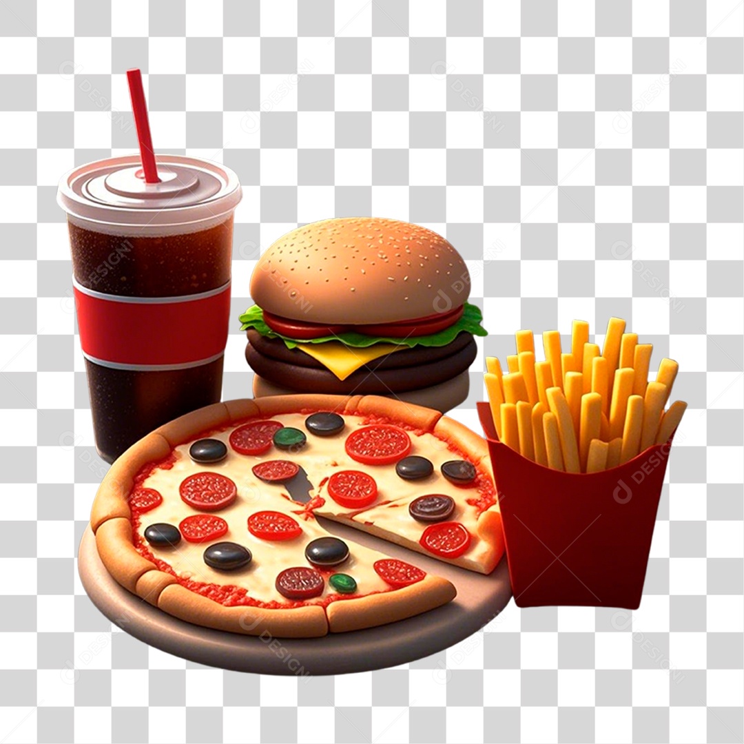 Pizza Hambúrguer Coca Cola PNG Transparente