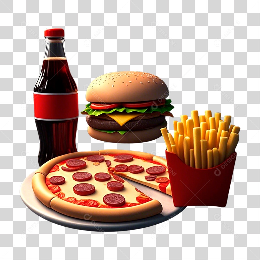 Pizza Hambúrguer Coca Cola PNG Transparente