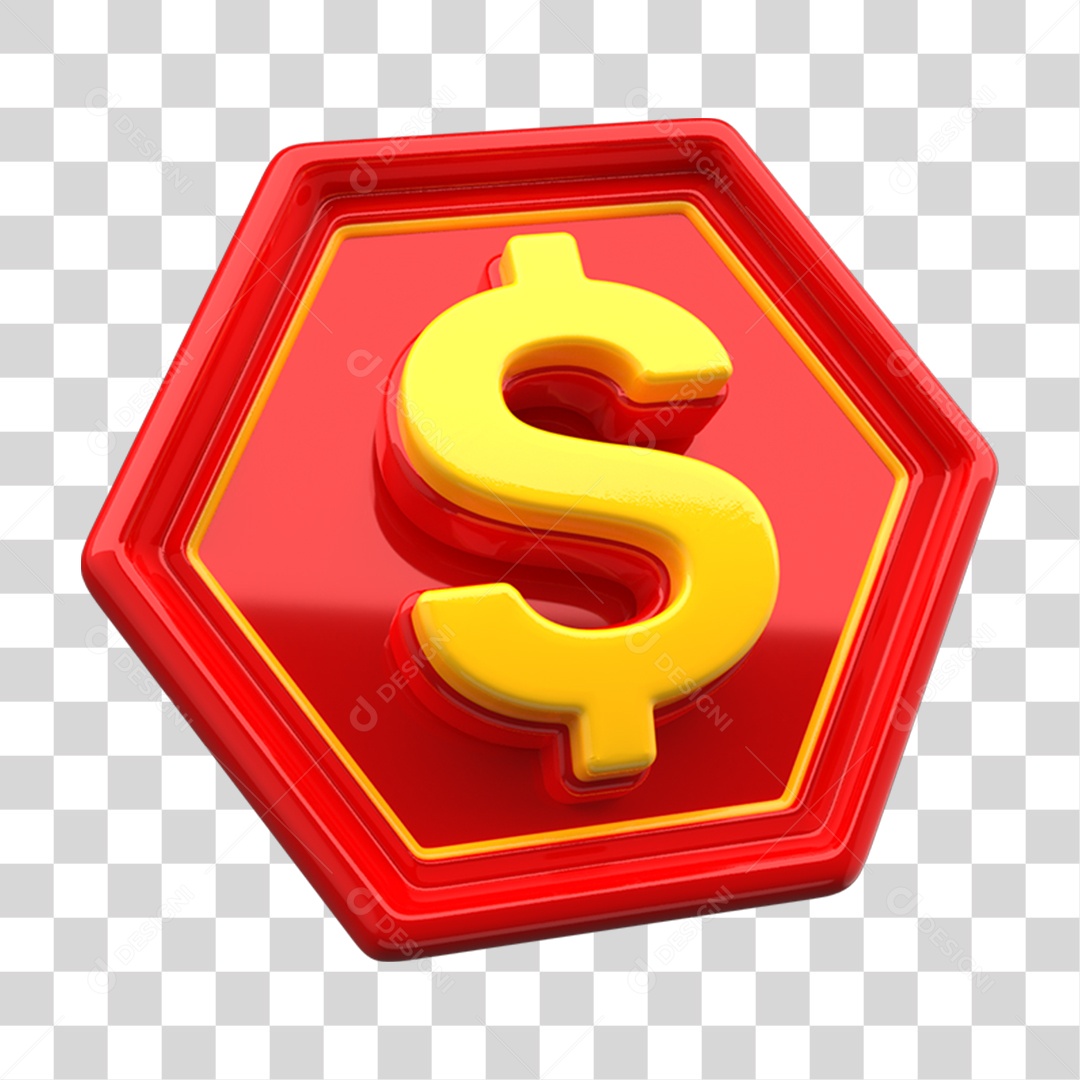 Elemento 3D Placa com Cifrão $ PNG Transparente