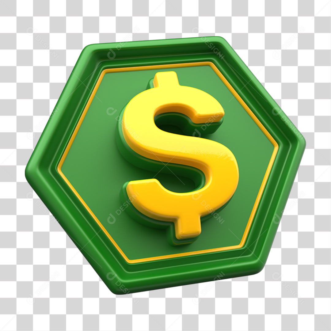 Elemento 3D Placa com Cifrão $ PNG Transparente