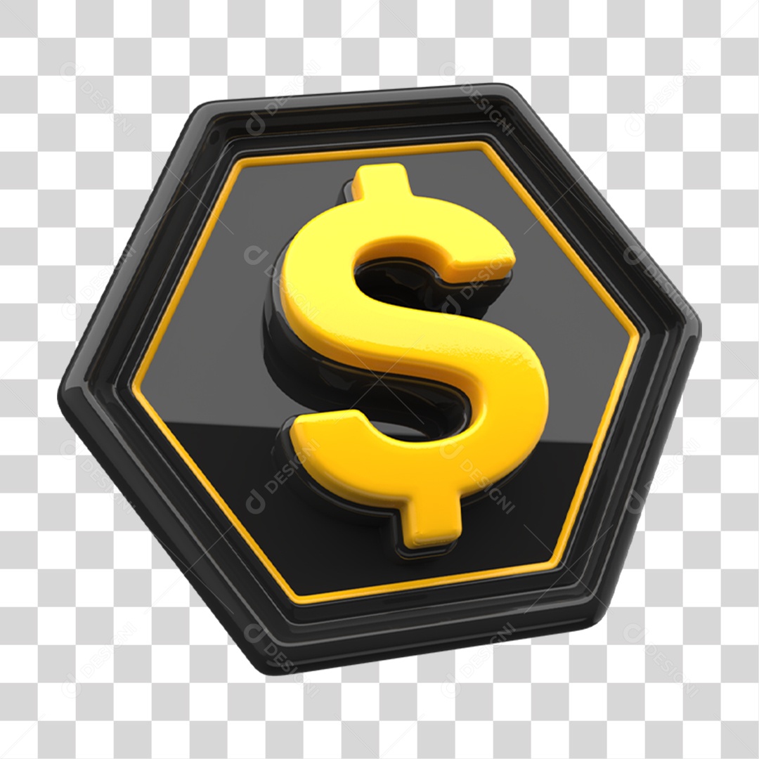 Elemento 3D Placa com Cifrão $ PNG Transparente