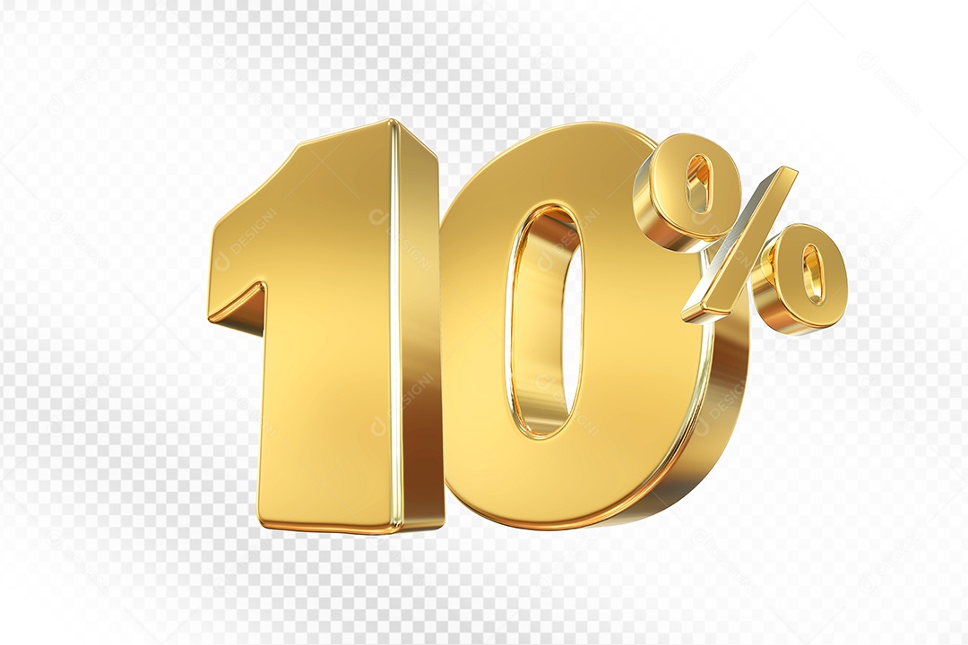 Elemento 3D Número 10% Dourado para Composição PSD