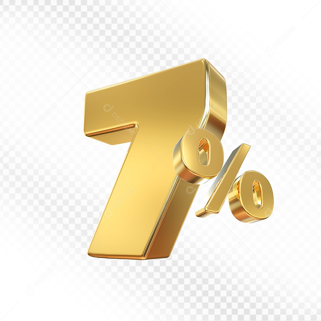 Elemento 3D Número 7% Dourado para Composição PSD