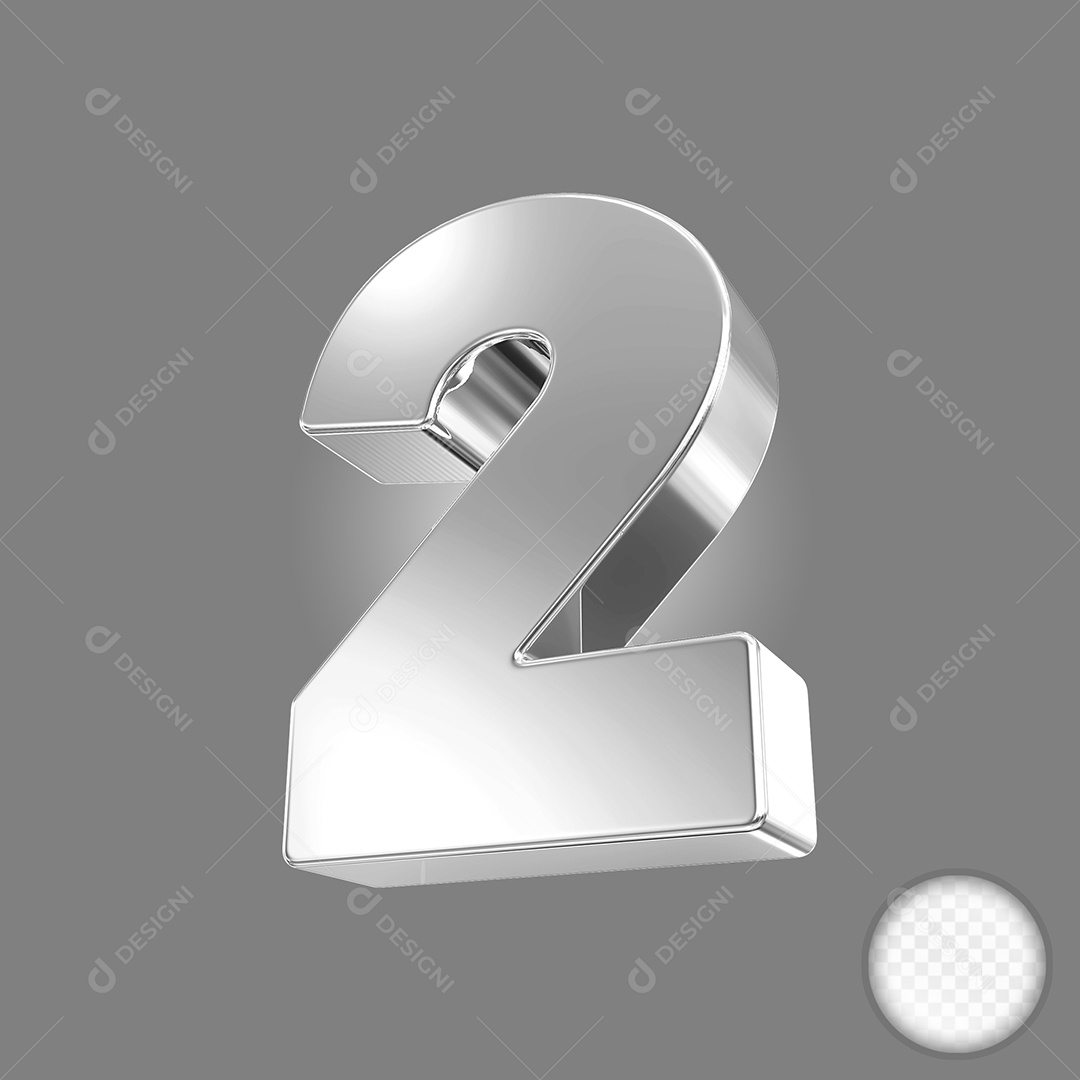 Elemento 3D Número 2 Preto para Composição PSD