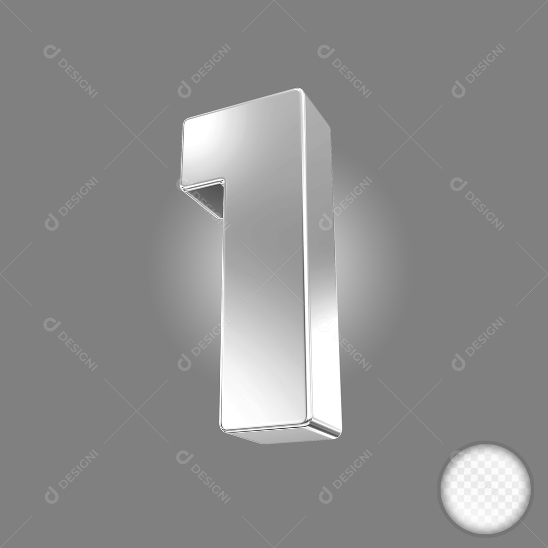 Elemento 3D Número 1 Preto para Composição PSD