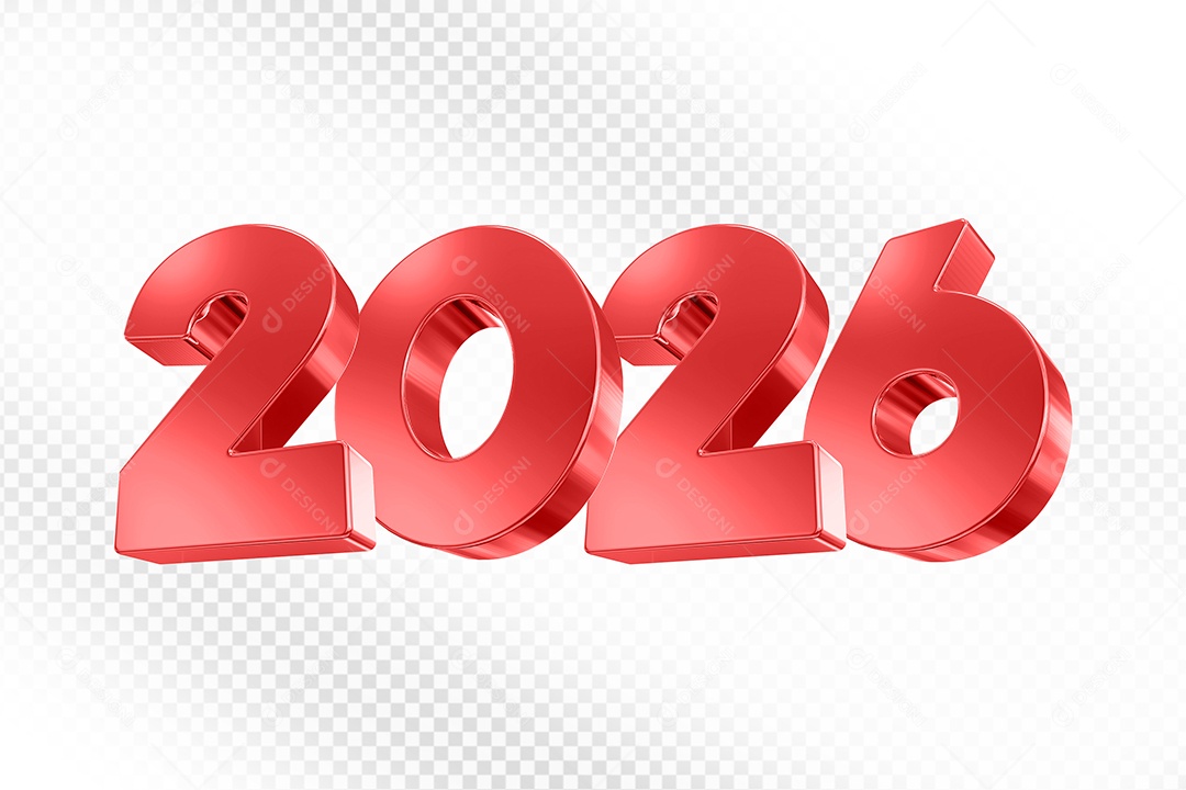 Elemento 3D Número 2026 Vermelho para Composição PSD
