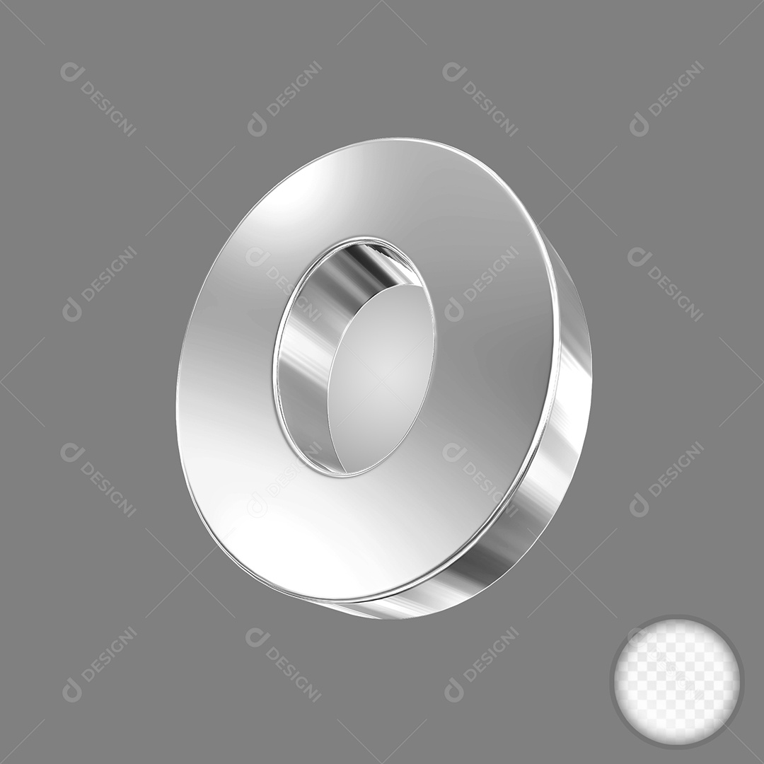 Elemento 3D Número 0 Preto para Composição PSD