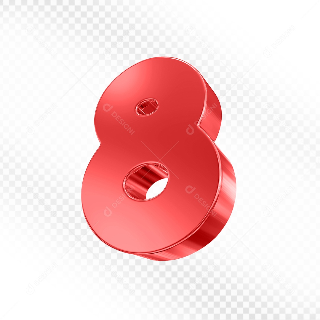 Elemento 3D Número 8 Vermelho para Composição PS