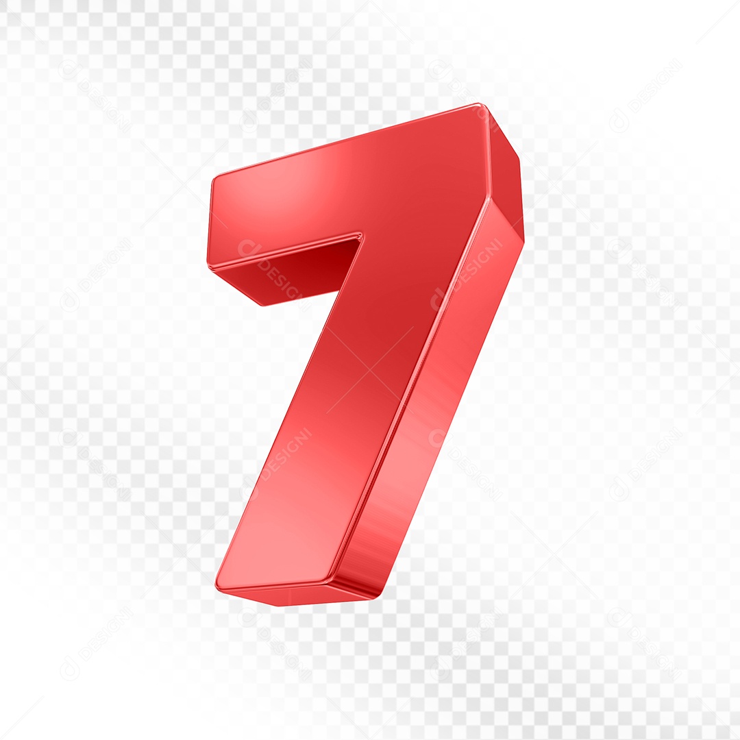 Elemento 3D Número 7 Vermelho para Composição PSD