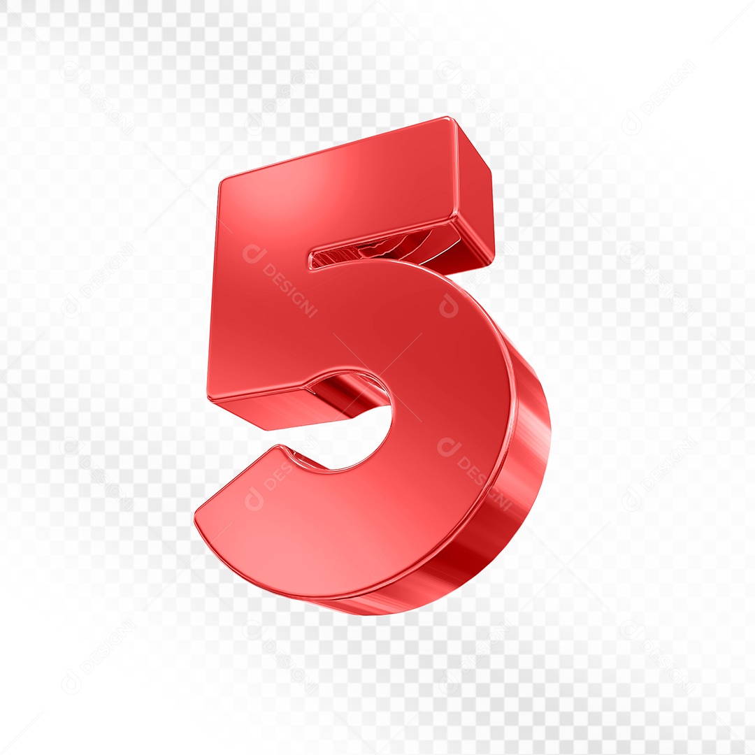 Elemento 3D Número 5 Vermelho para Composição PSD