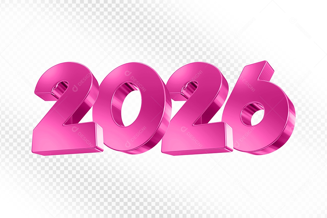 Elemento 3D Número 2026 Rosa para Composição PSD